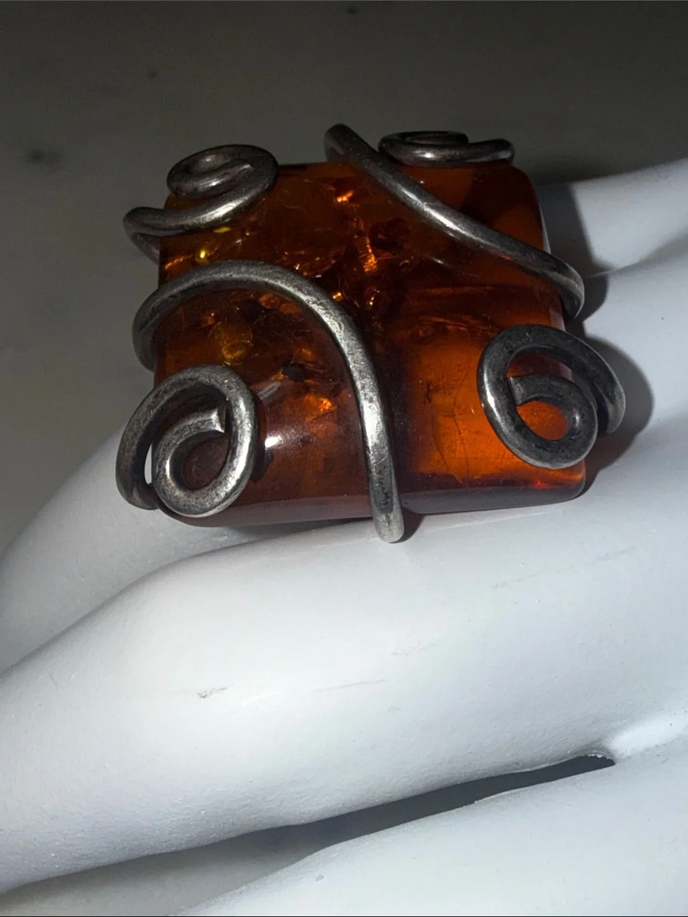 Amber Sterling Scroll-Accent  StatementRing - Brown